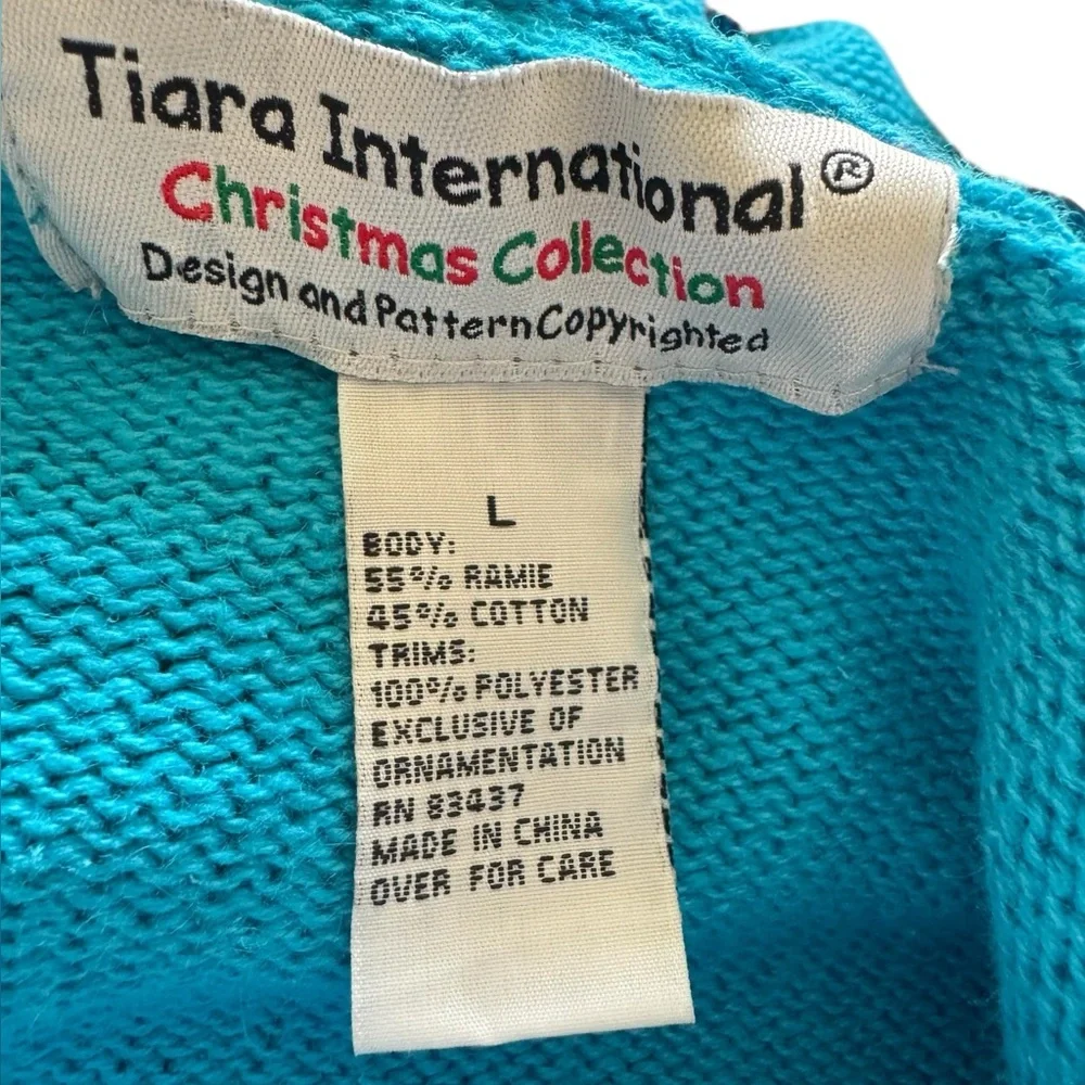 Tiara International Blue Full Zip Hooded Snowman Christmas Cardigan Size Large - Picture 8 of 10